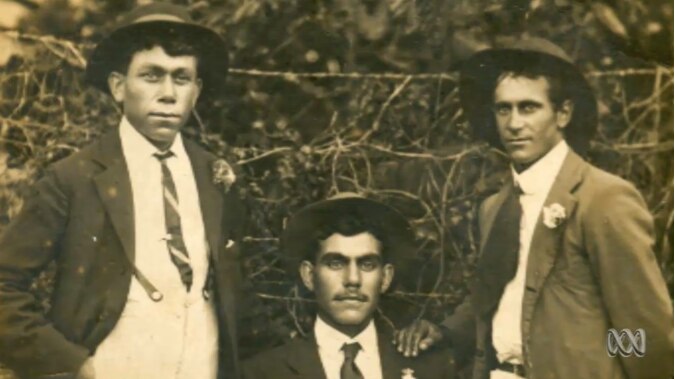 Indigenous soldier Samuel Browning and two friends
