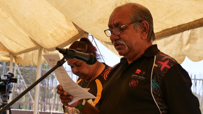 Albert Winder speaking at the inaugural Yamatji on Country