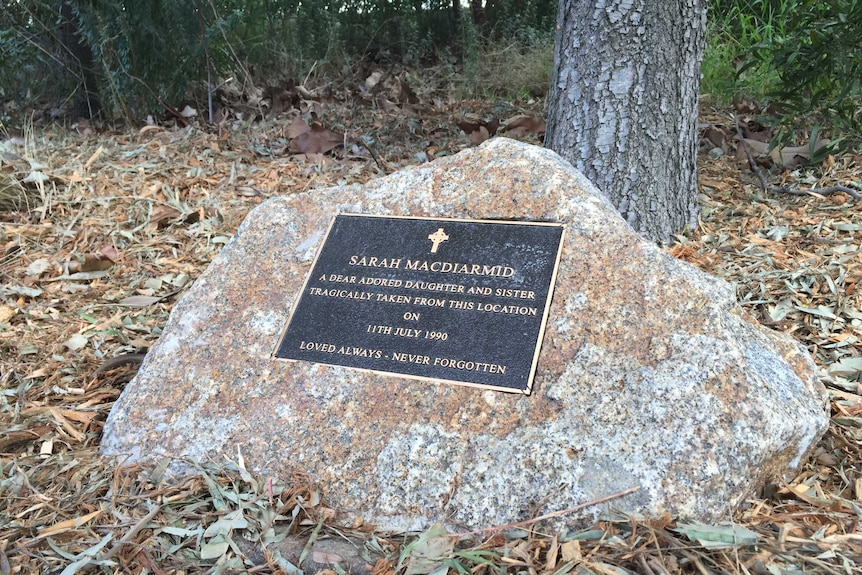 A memorial plaque for Sarah MacDiarmid at Kananook train station.