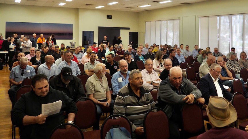 About 150-200 people fill a room in Mildura's Alfred Deakin Centre.