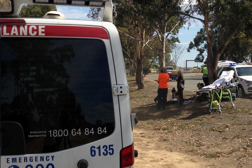 Ambulance Victoria on the scene of a hazardous material leak near Geelong.