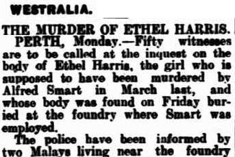 An old newspaper article with the heading "The murder of Ethel Harris".