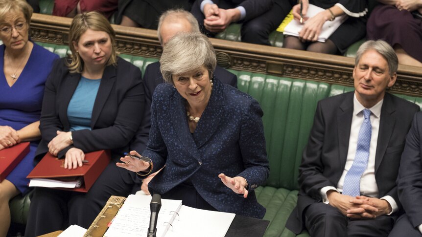 Britain's Prime Minister Theresa May speaks during the regular scheduled Prime Minister's Questions inside the House of Commons.