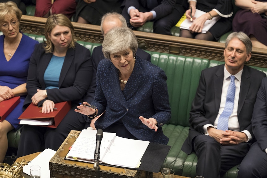 Britain's Prime Minister Theresa May speaks during the regular scheduled Prime Minister's Questions inside the House of Commons.