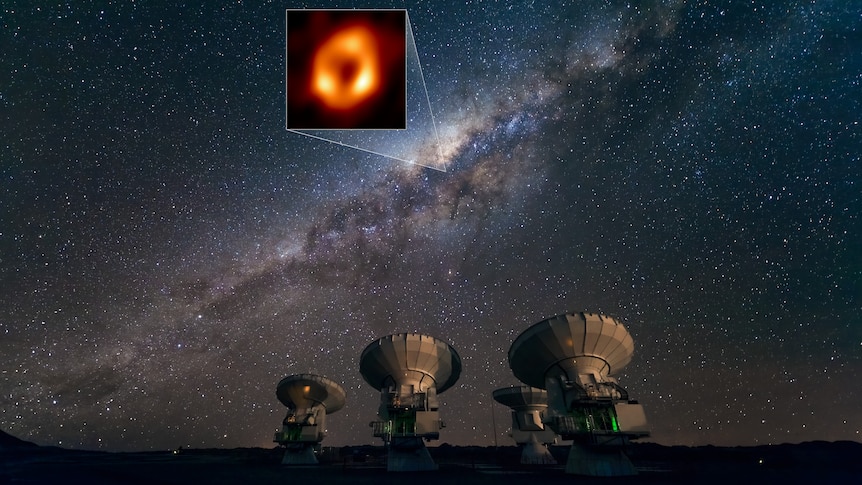 Location of Milky Way black hole (pic is insert) as viewed from Earth.
