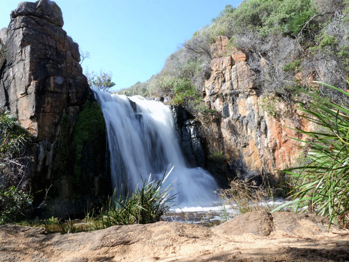A cascading waterfall.