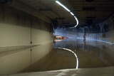 Severe storms: Cars submerged in the tunnel passing under the exhibition grounds on Brisbane's Inner City Bypass.