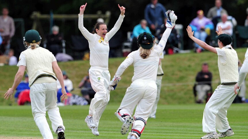 Australian bowler Erin Osborne celebrates a wicket during the Ashes