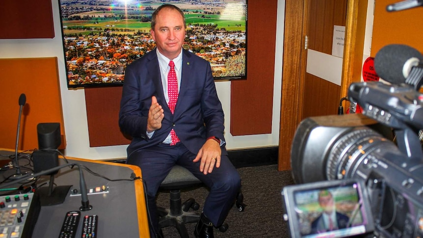 Barnaby Joyce seated in a studio, tv camera in the foreground