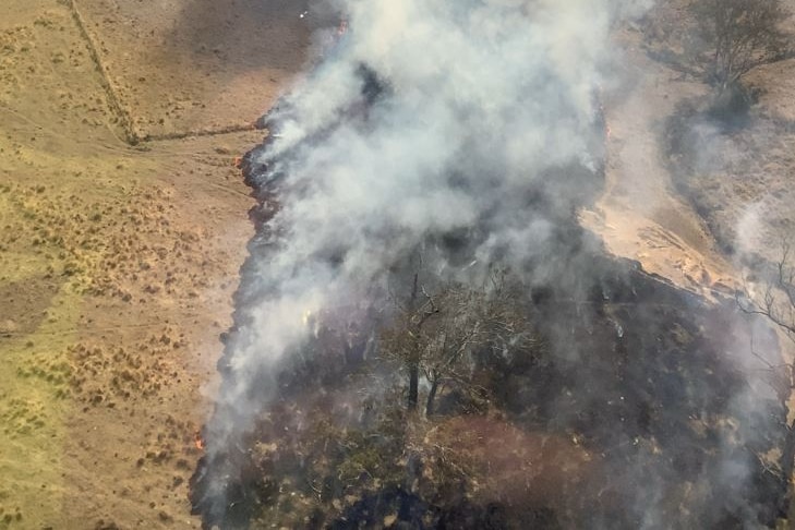 An aerial shot of a fire burning near Kempsey. 