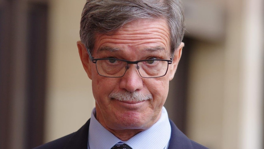 Mike Nahan talking to the media, outside State Parliament