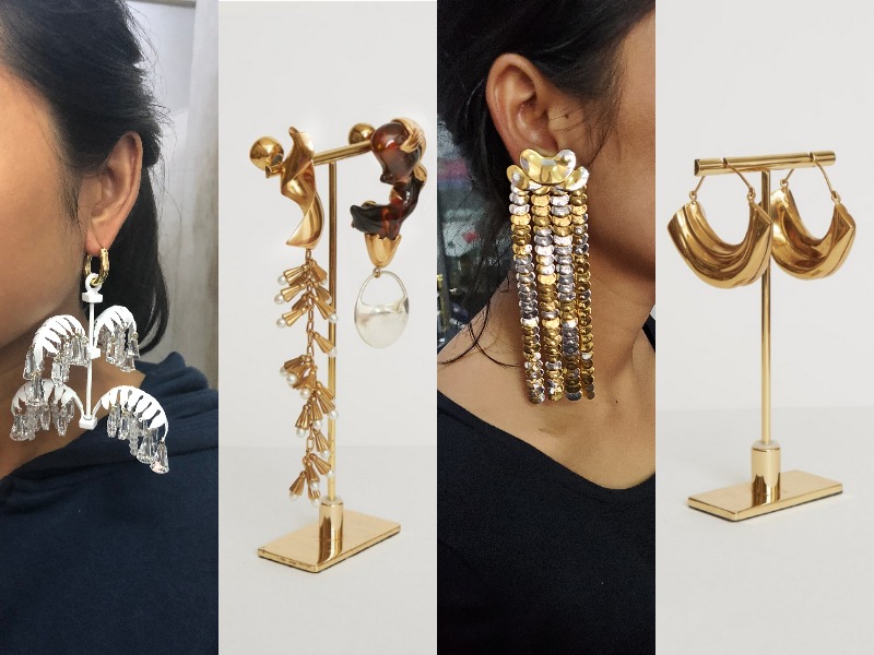 A composite image of four contemporary jewellery designs, with each being a mixture of silver and gold