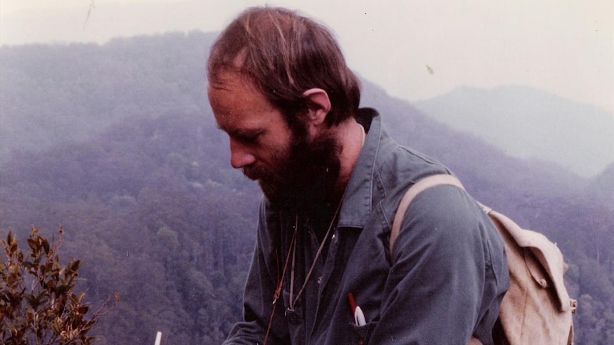 Former NPWS ranger Michael Dodkin at Kemps Pinnacle in Willi Willi National Park in the mid 1980s.