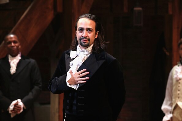 Li-Manuel Miranda on stage as Alexander Hamilton in the Hamilton musical