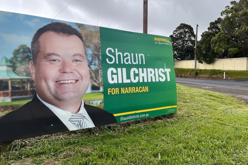 An election sign for Shaun Gilchrist, National Party candidate for Narracan in the 2022 Victorian state election.