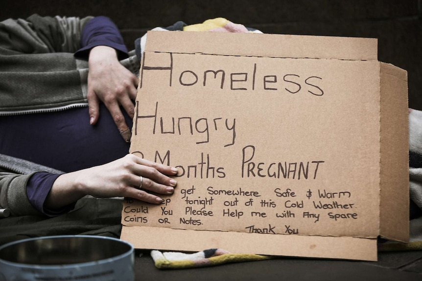 Pregnant homeless woman in Melbourne's CBD