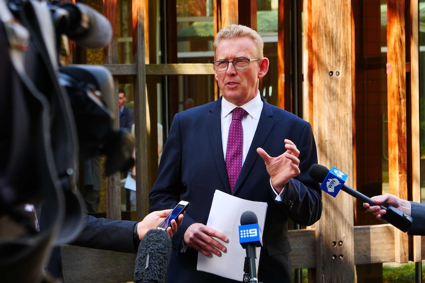 Mark Parton addresses the media outside the ACT Legislative Assembly.