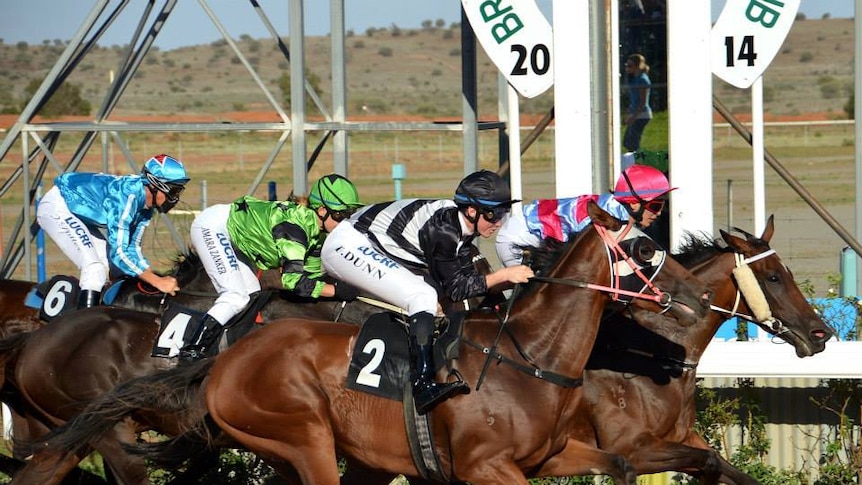 The suspended trainer, Trevor Day, won the Maiden Plate at the Broken Hill's 2015 St Pat's Races.
