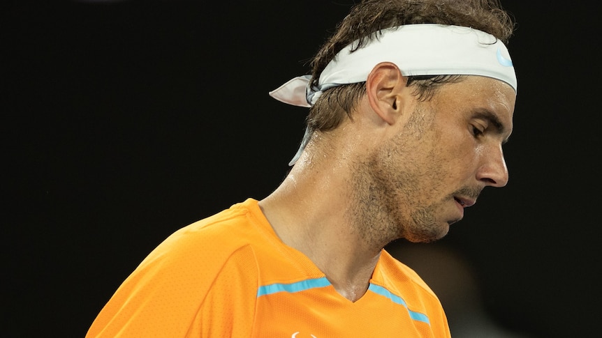 Rafael Nadal looks down