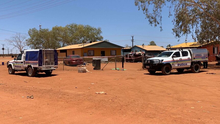 A police presence is seen at the crime scene where a teenager was shot in Yuendumu.