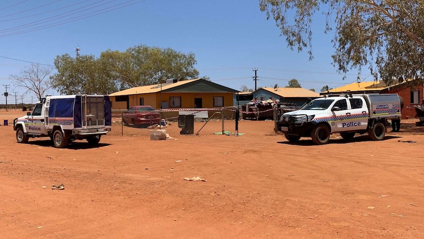 A police presence is seen at the crime scene where a teenager was shot in Yuendumu.