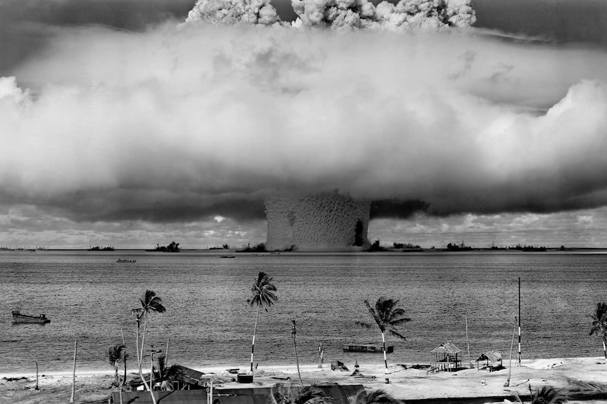 An image of a nuclear bomb test explosion.