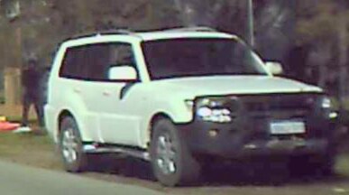 A graining screenshot of a white four-wheel-drive.