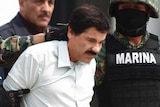 Joaquin Guzman, known as 'Shorty' or 'El Chapo' escorted by soldiers at the Navy's airstrip in Mexico City.
