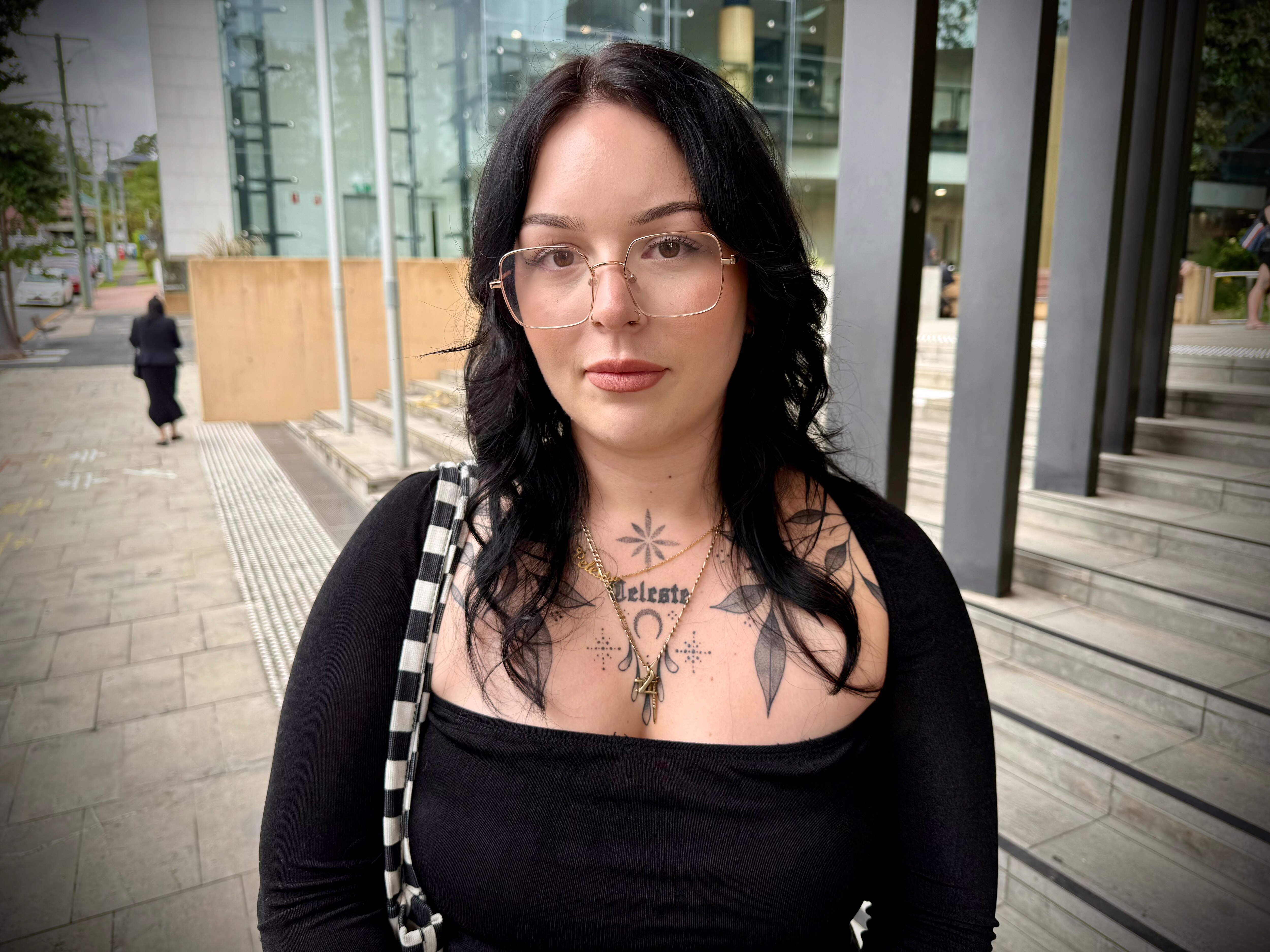 A woman outside court