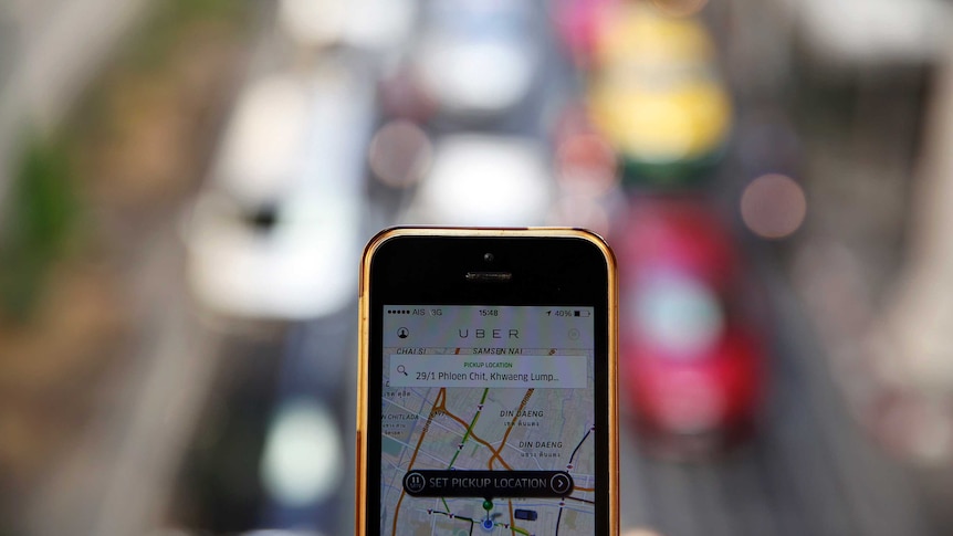 A phone running the Uber application