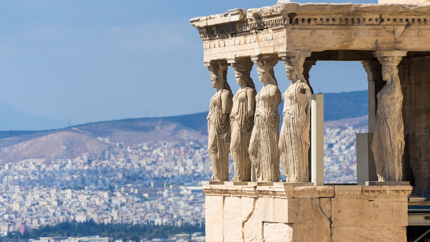 Five columns carved into the shapes of women at the Temple of Athena Nike, Athens