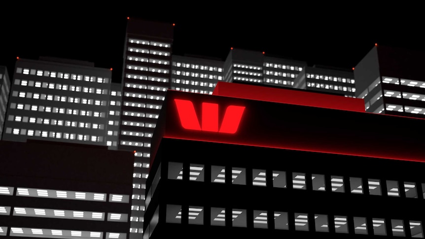 Graphic of Westpac Bank logo on a tall office tower