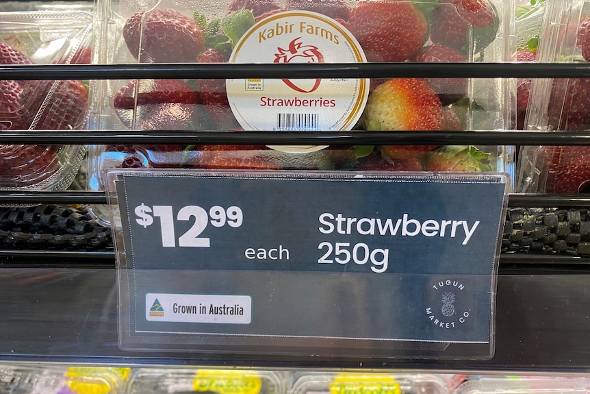 商店出售的盒装草莓标价12.99澳元