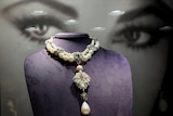La Peregrina, a Cartier pearl, diamond and ruby necklace owned by US actress Elizabeth Taylor.