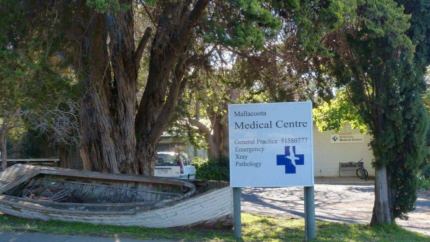 A sign for Mallacoota Medical Centre outside clinic.