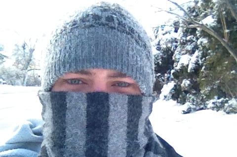 Former ABC journalist Adrian Crawford rugged up against the cold in Augusta, Maine