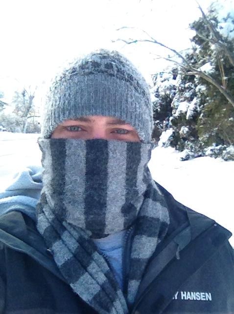 Former ABC journalist Adrian Crawford rugged up against the cold in Augusta, Maine