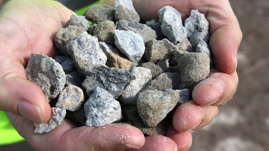 Close-up of a pair of hands holding pebbles.