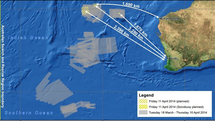 AMSA map shows planned search area for MH370