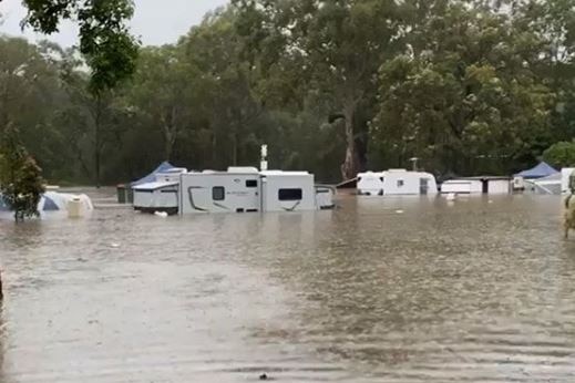 Lots of caravans submerged in floodwaters