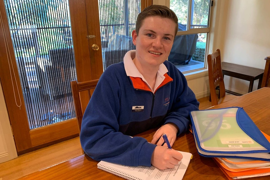 Ararat College student Jack Ward studying at home