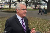 Denison Independent MP Andrew Wilkie speaks to reporters in Hobart after the 2016 federal election.