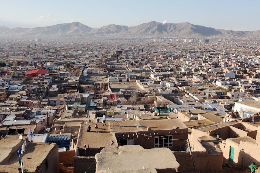 Vista of Kabul shows tightly-packed houses