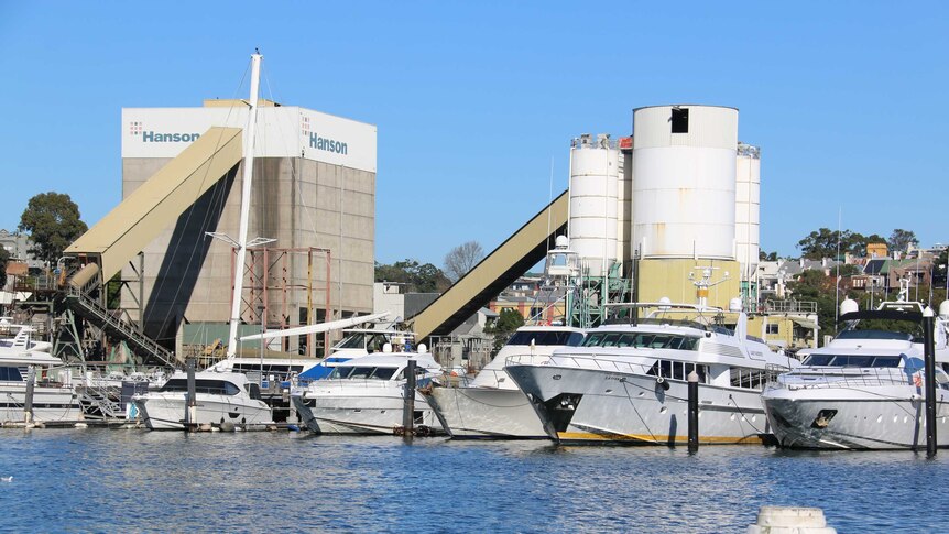 Big storage silos on the Sydney harbour waterfront.