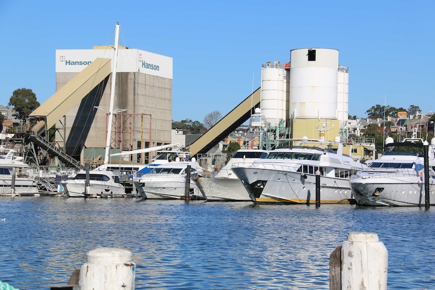 Big storage silos on the Sydney harbour waterfront.