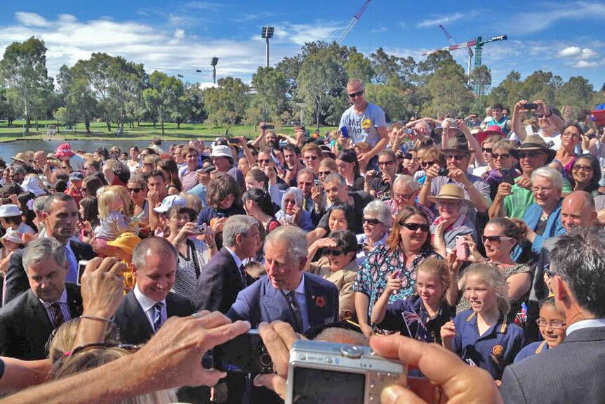 Prince Charles meets the crowds on the banks of the River Torrens, Adelaide, November 7 2012