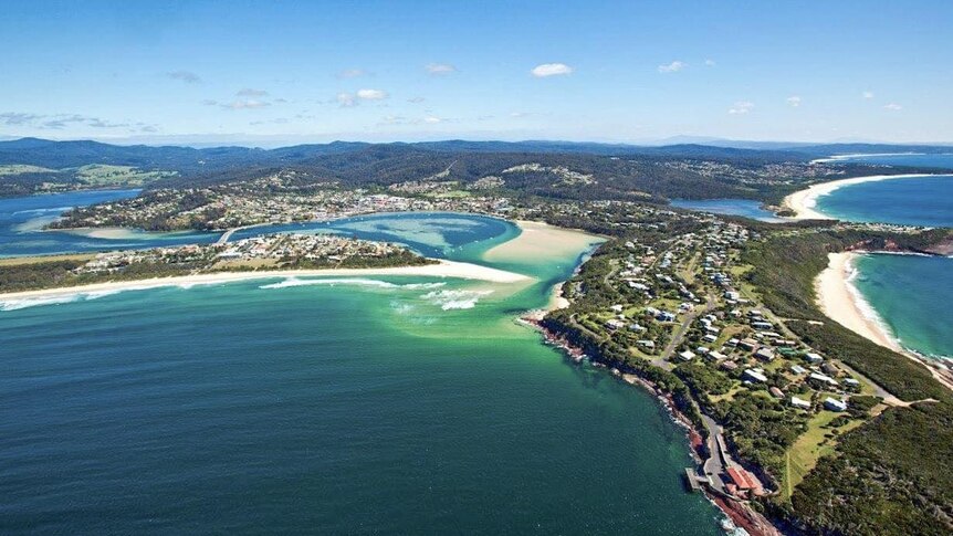 aerial image of merimbula township on the coast 