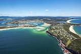 aerial image of merimbula township on the coast 