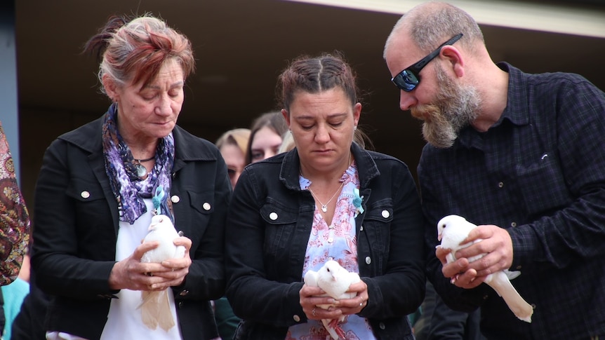 Doves about to be released at funeral of Shyanne-Lee Tatnell.