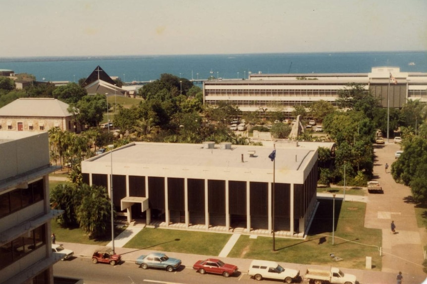 The old Reserve Bank building taken from above, in Darwin.